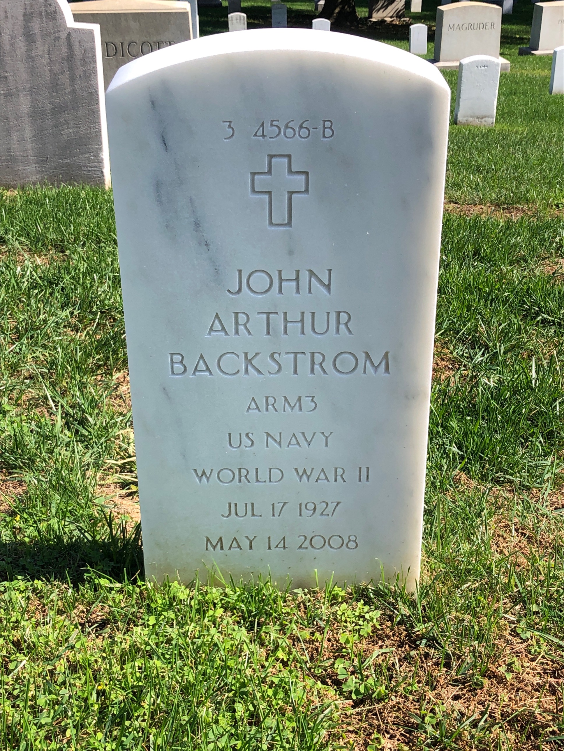 Back of headstone — John Backstrom