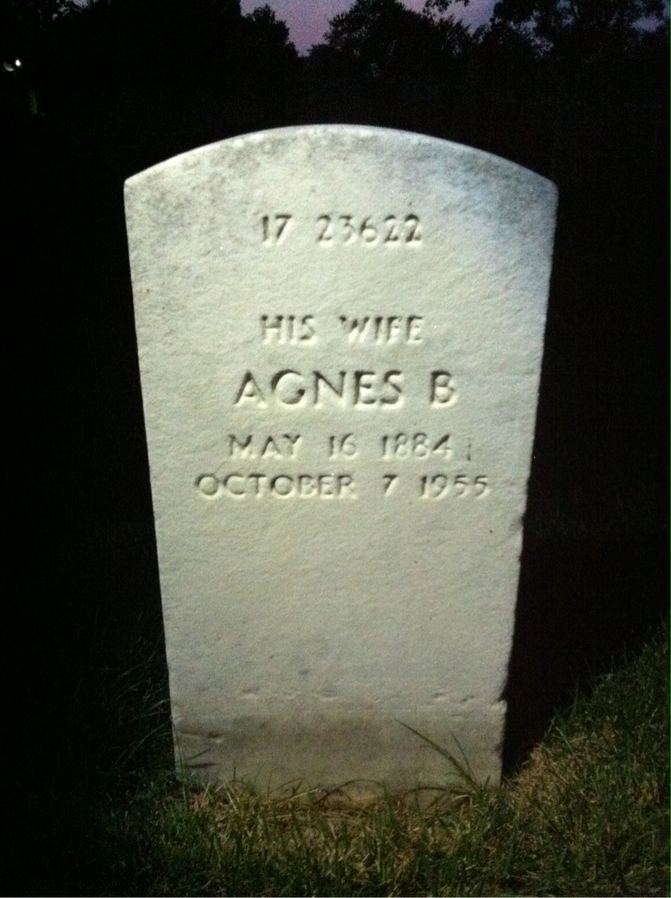 Back of headstone — Agnes O'Connor