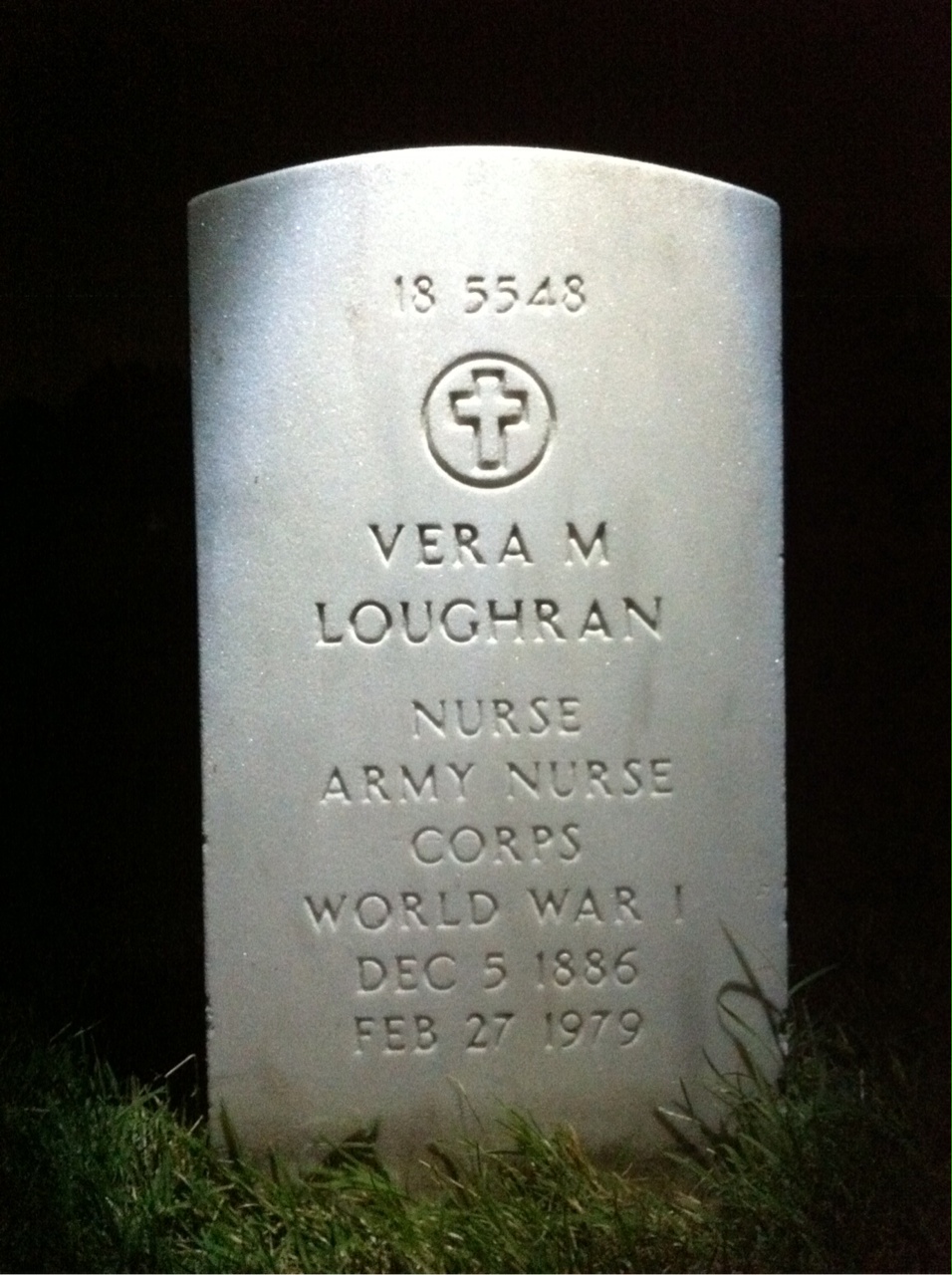 Back of headstone — Vera M Loughran