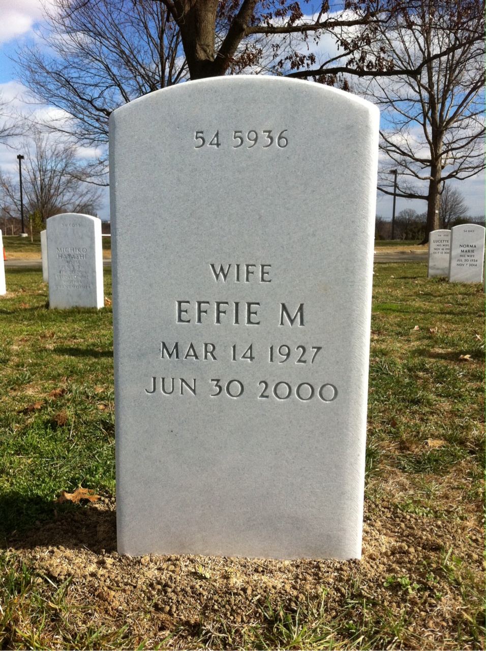 Back of headstone — Luther Duffield