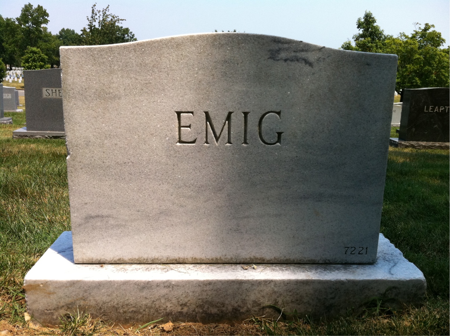 Back of headstone — Nickolaus Emig