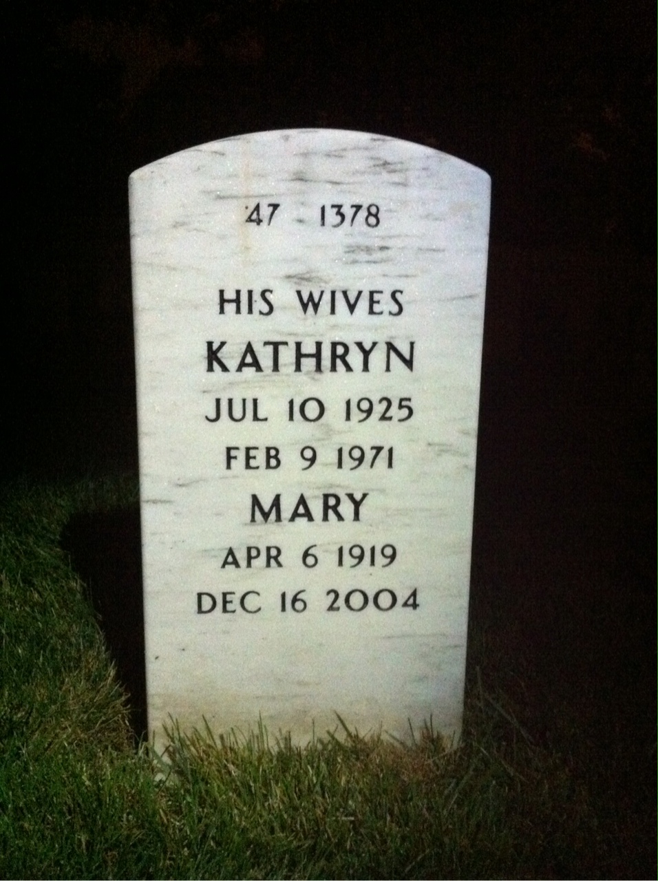 Back of headstone — Milton Curvel