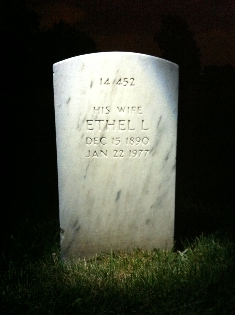 Back of headstone — Ethel Moeller
