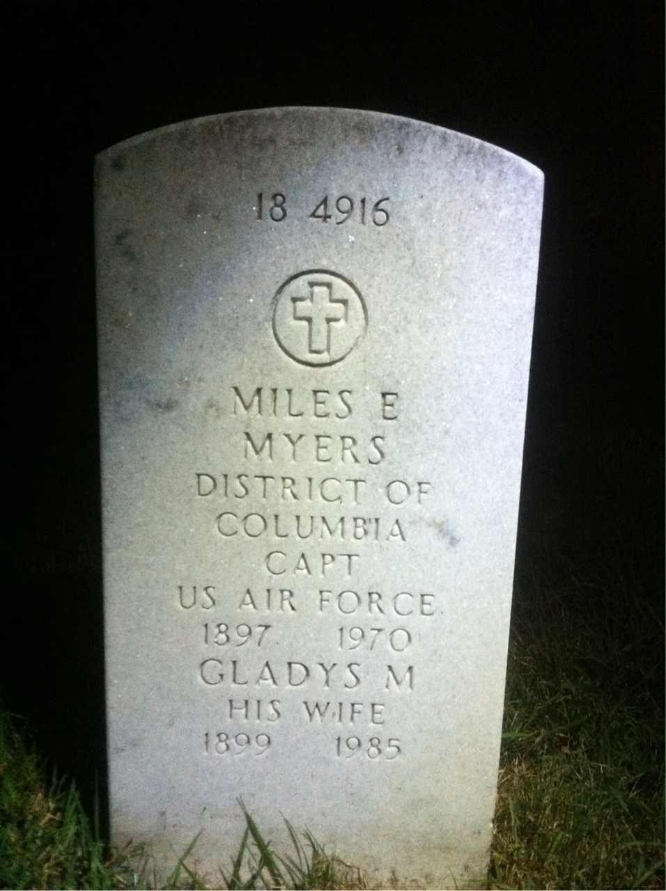 Back of headstone — Miles Myers