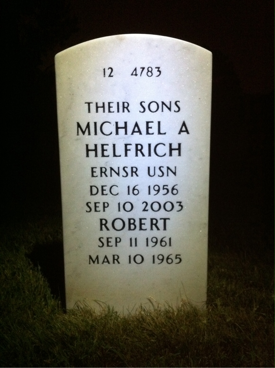 Back of headstone — Anthony Helfrich