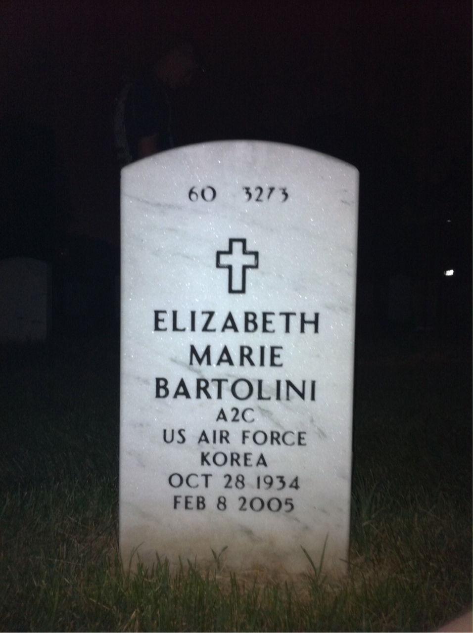Back of headstone — Elizabeth Bartolini