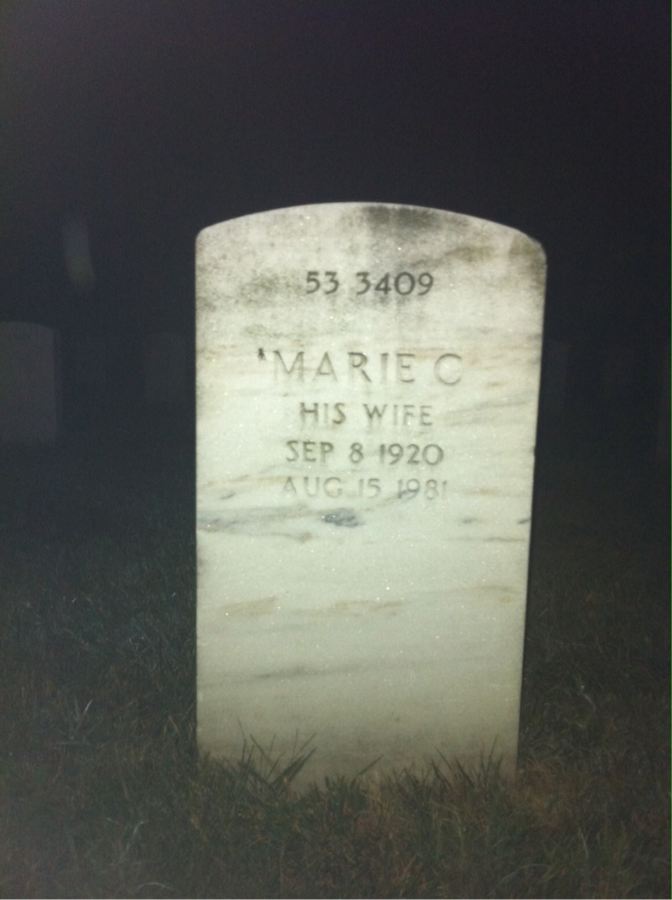 Back of headstone — Marie Murray