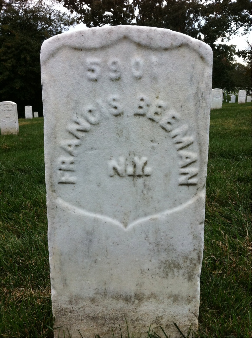 Back of headstone — Francis Beeman