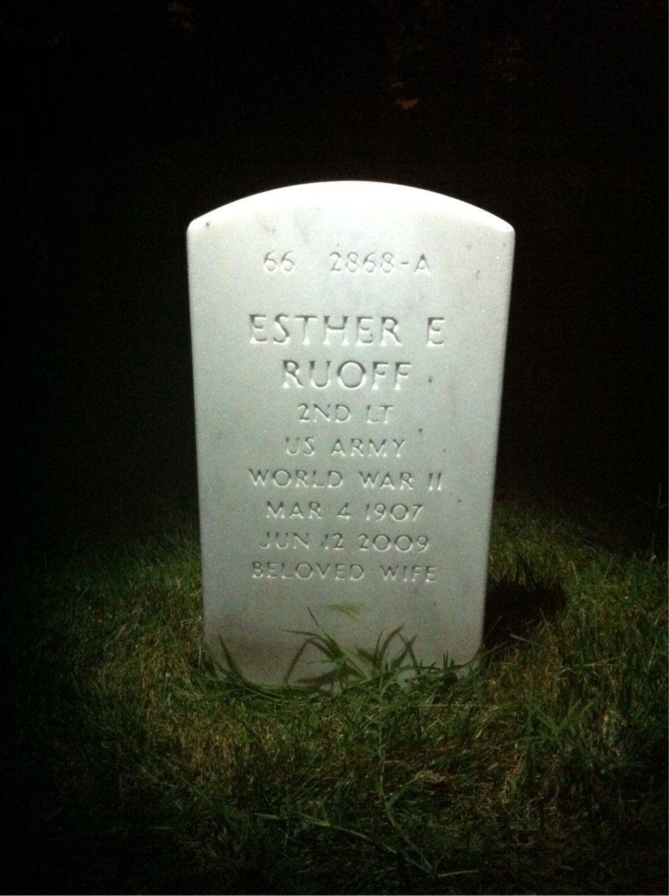 Back of headstone — Esther Ruoff