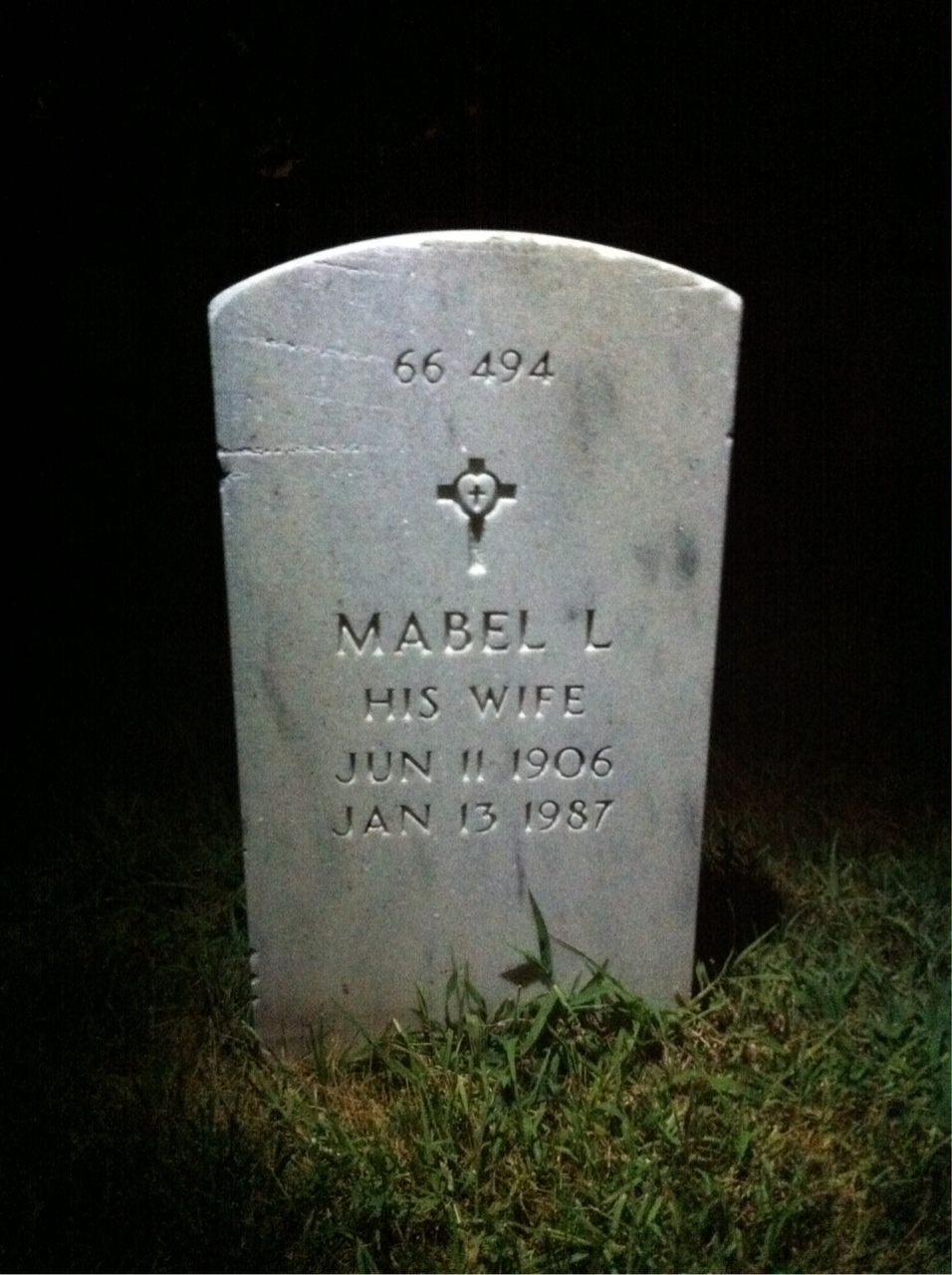 Back of headstone — Vibert E Wood
