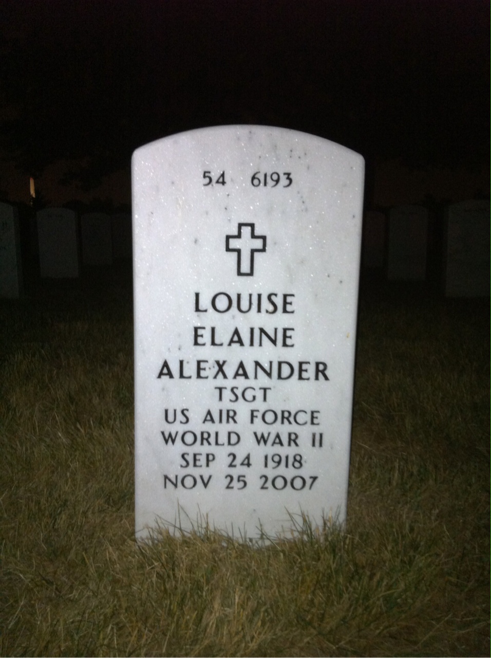 Back of headstone — Louise Alexander