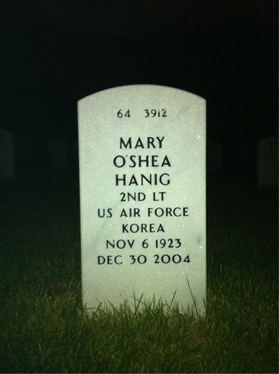 Back of headstone — Harold Hanig
