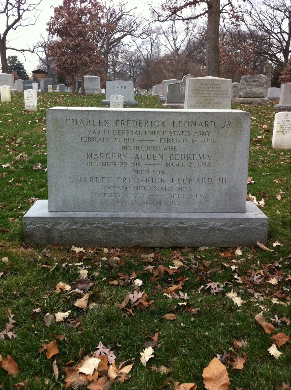 Back of headstone — Charles Leonard