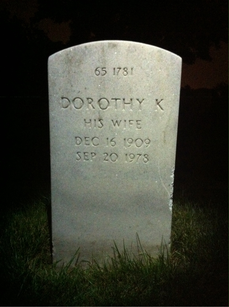 Back of headstone — Dorothy Cox