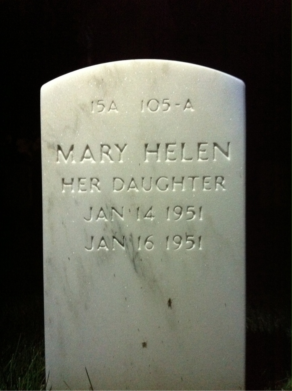 Back of headstone — Virginia Shea