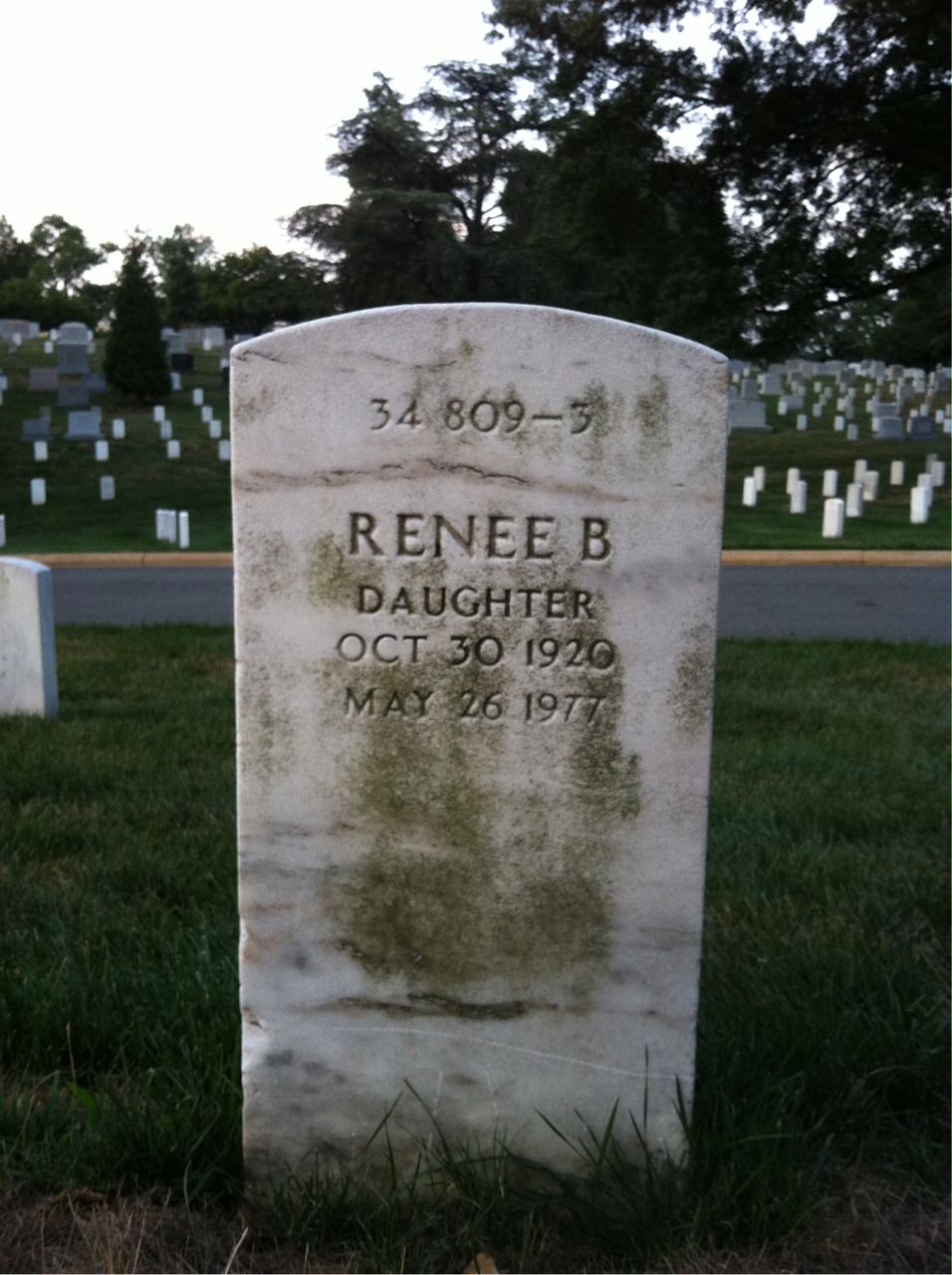 Back of headstone — Renee Morse
