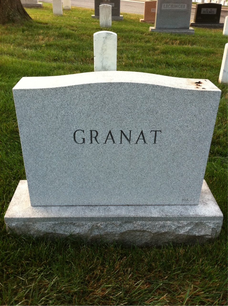 Back of headstone — William Granat