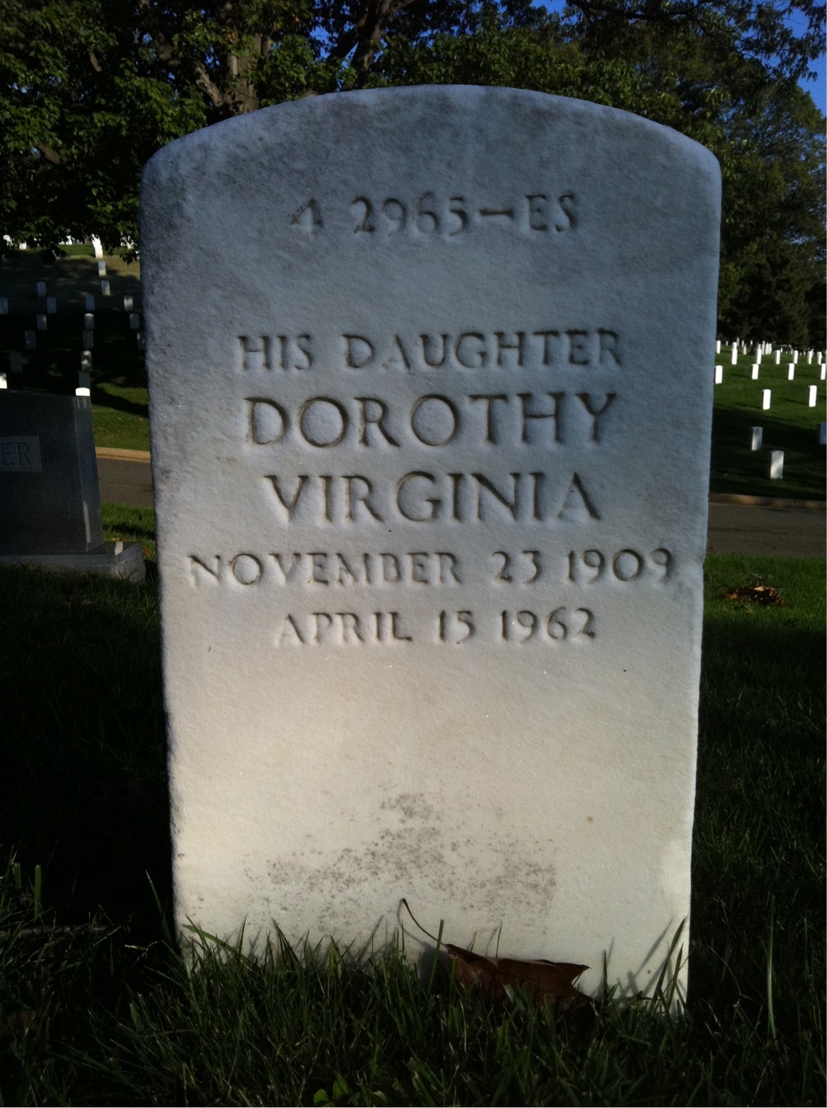 Back of headstone — Dorothy Baart