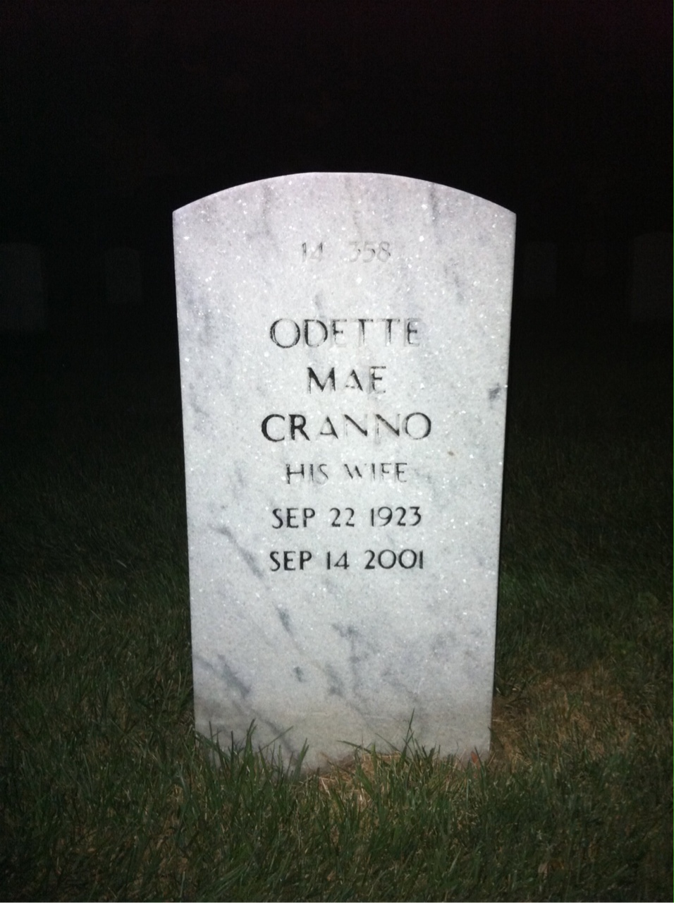 Back of headstone — Odette Baker