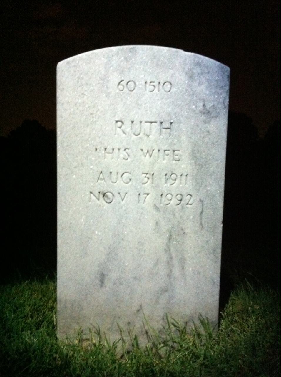 Back of headstone — Ruth Andrews