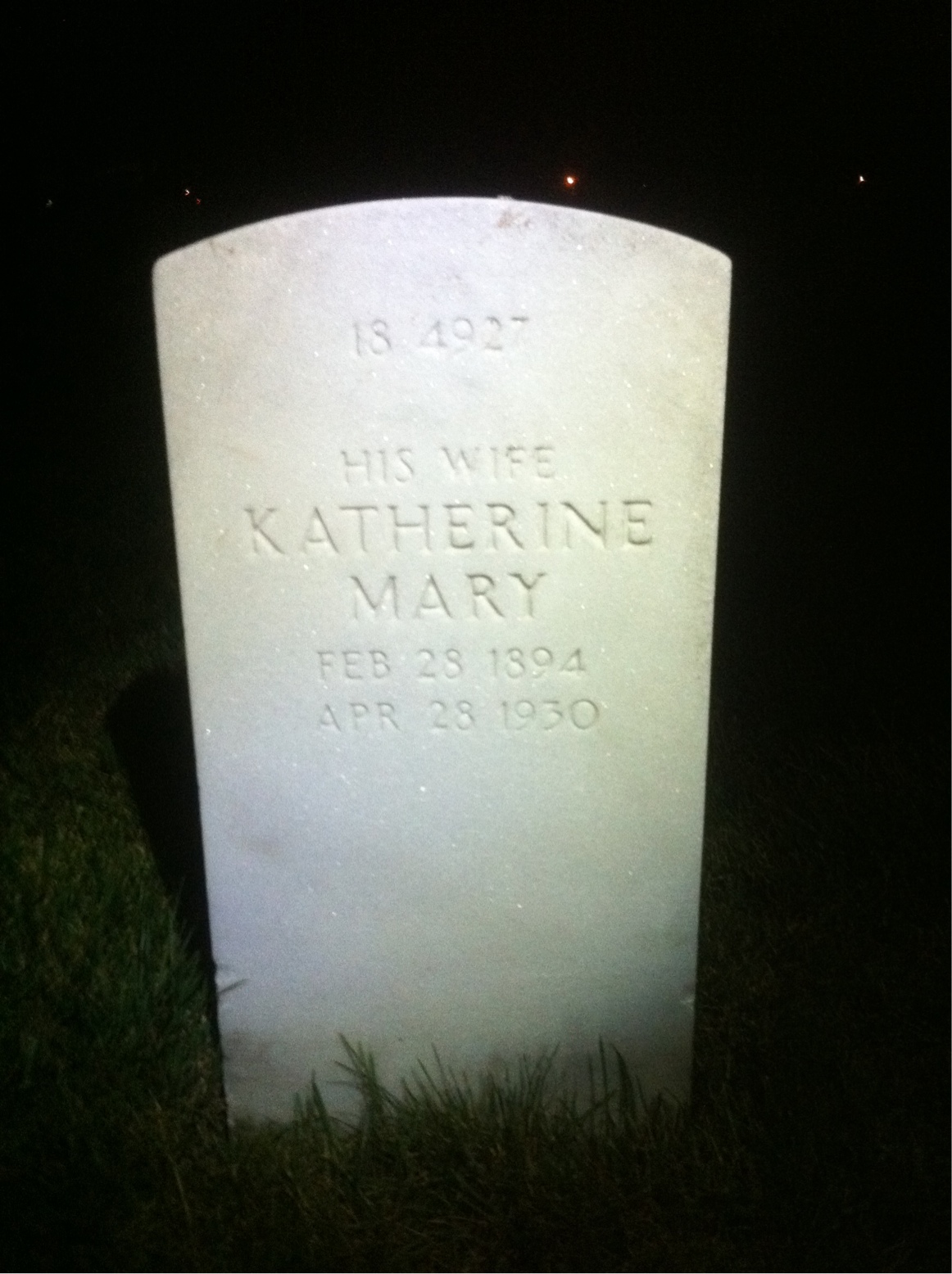 Back of headstone — Katherine Moore