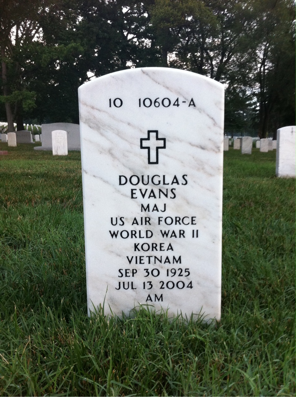 Back of headstone — Douglas Evans