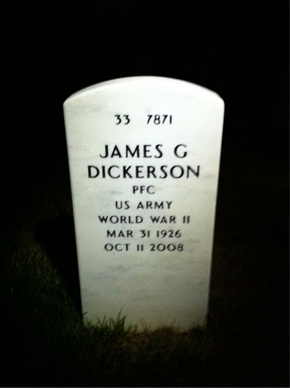 Back of headstone — James Dickerson