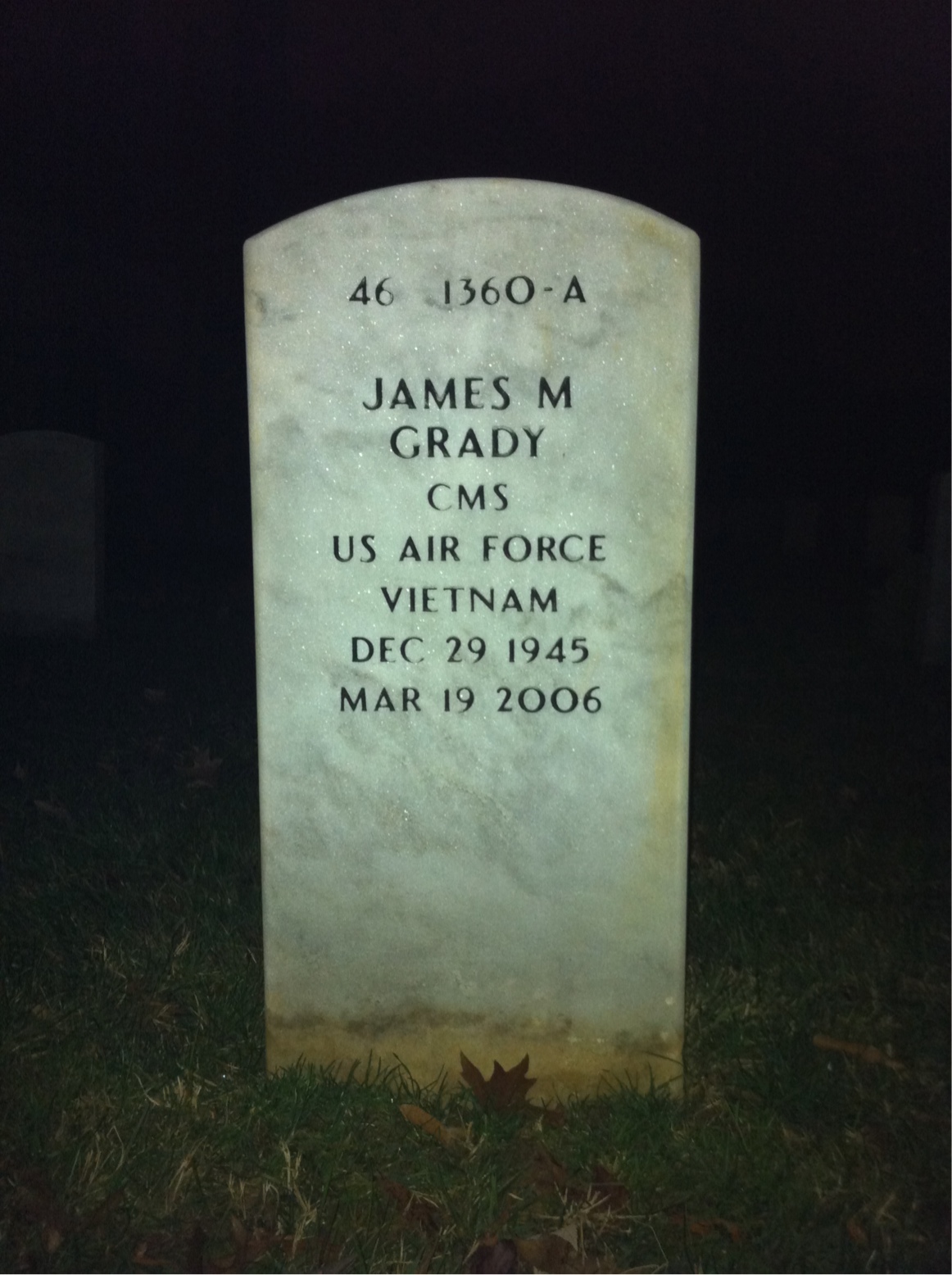 Back of headstone — James Grady