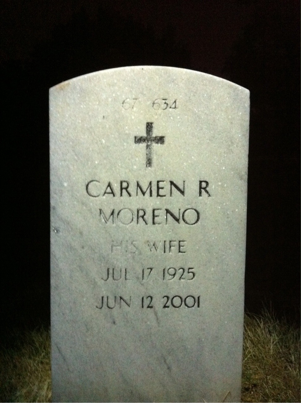 Back of headstone — Carmen Moreno