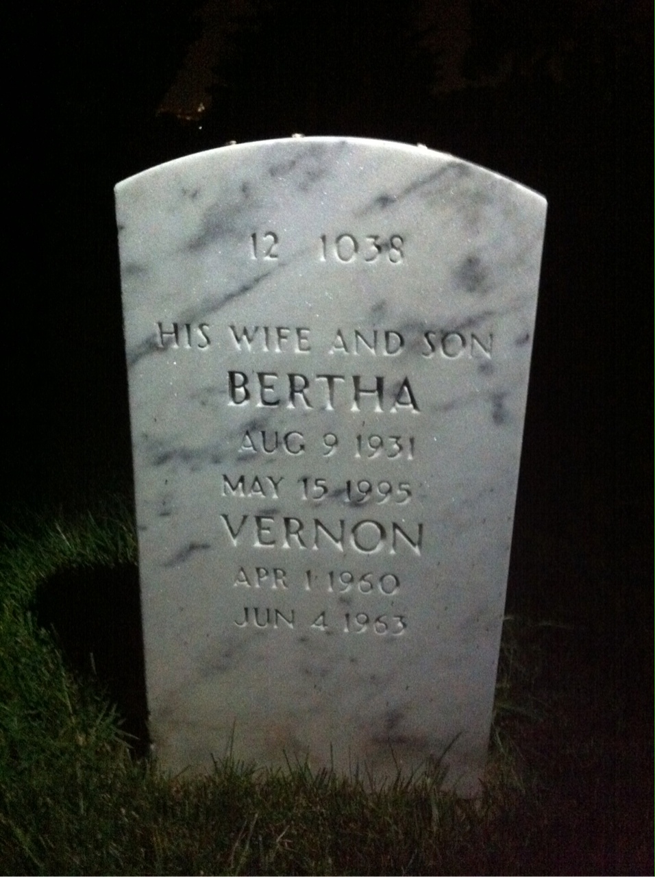 Back of headstone — Bertha Moten