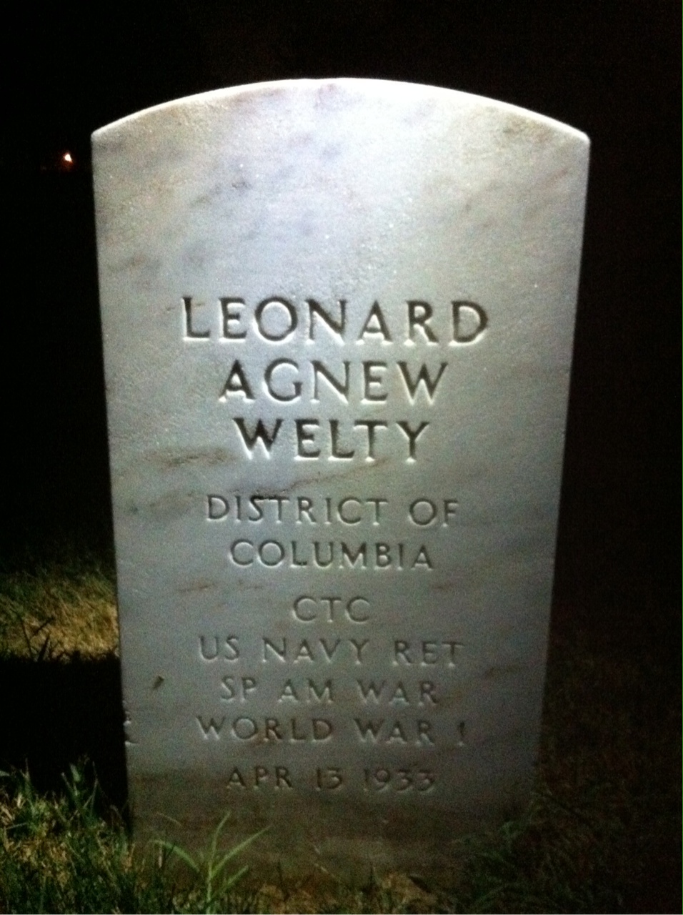 Headstone of Leonard Welty