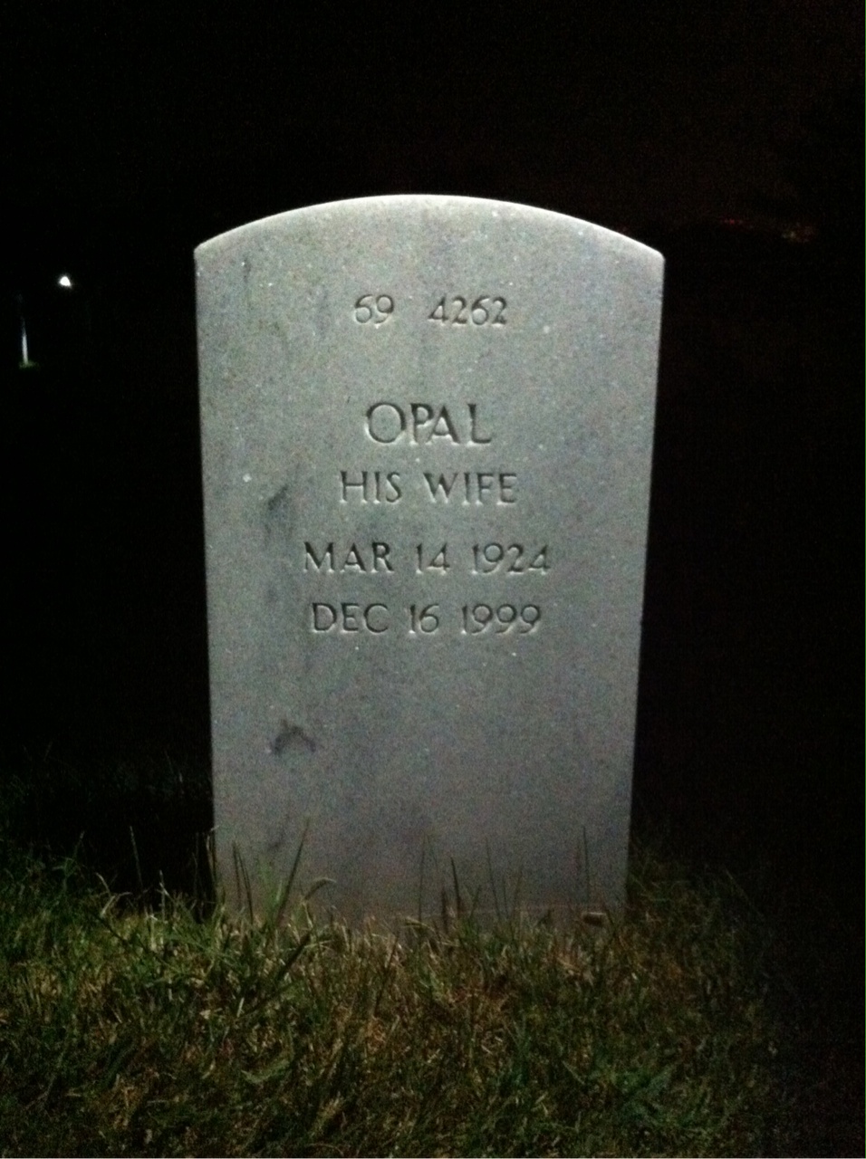 Back of headstone — Opal Ball