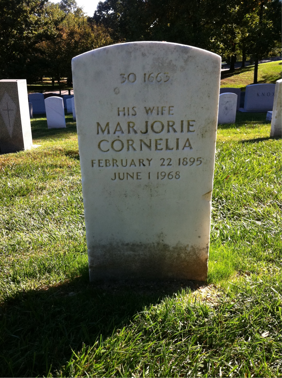 Back of headstone — Marjorie Baldwin