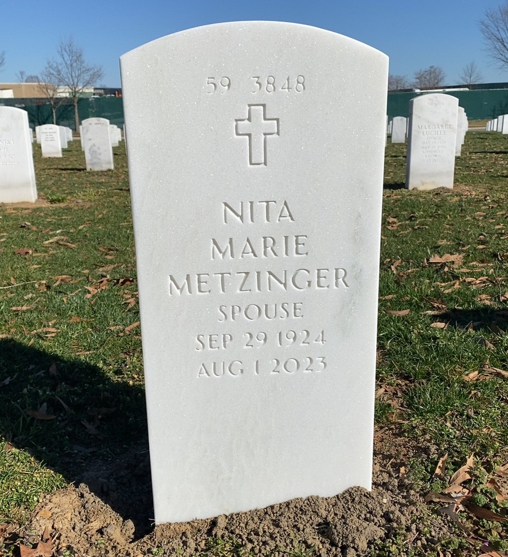 Back of headstone — Lester Metzinger