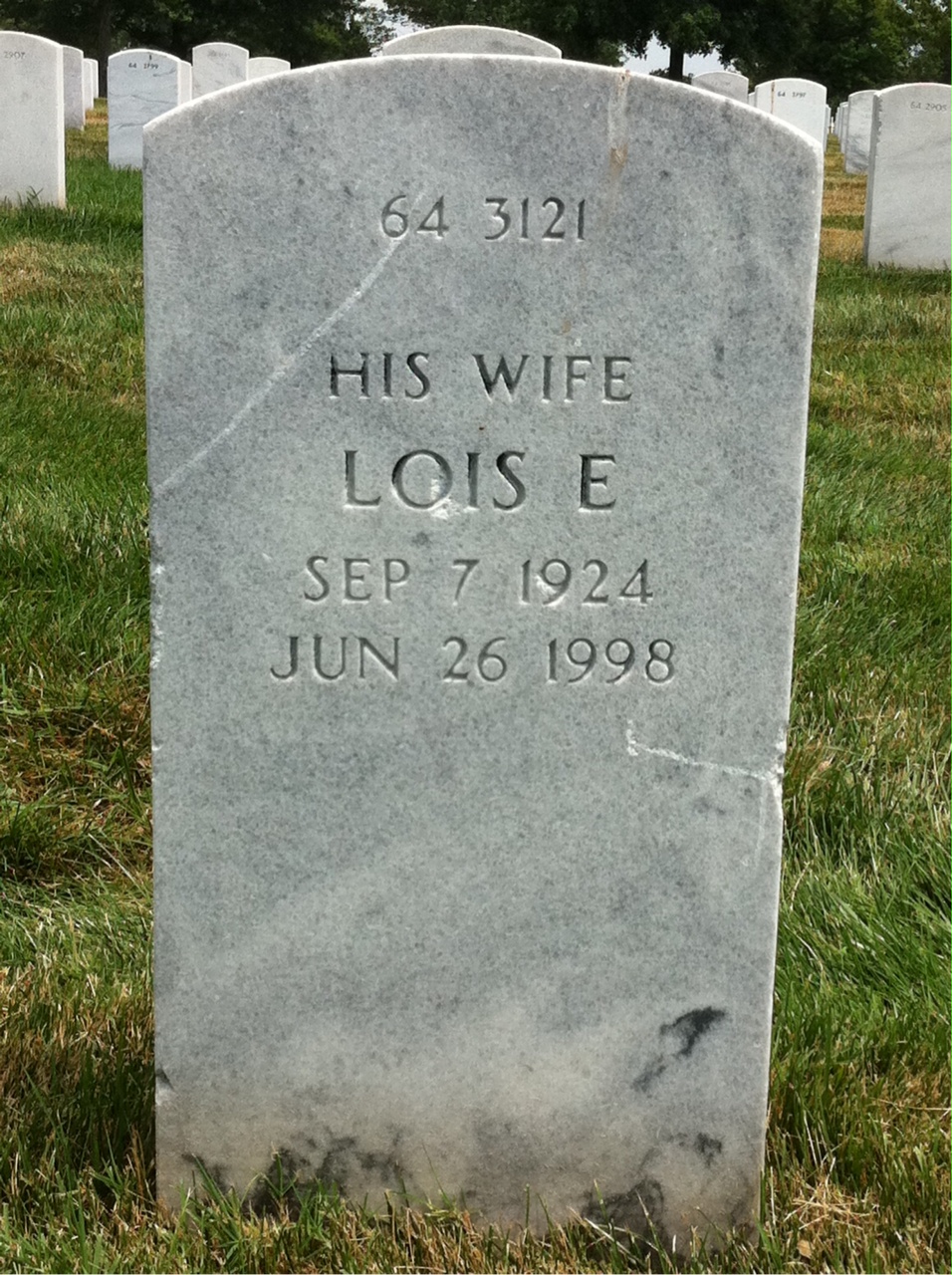 Back of headstone — Lois Mulhall