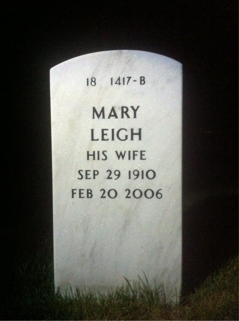 Back of headstone — Oliver Marston