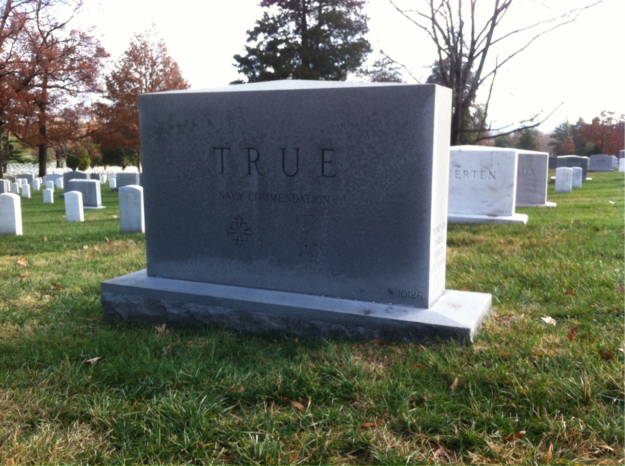 Back of headstone — Arnold True
