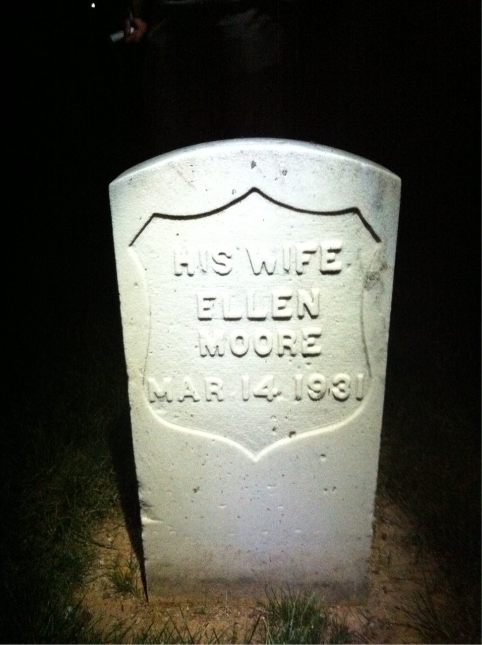 Back of headstone — Ellen Moore