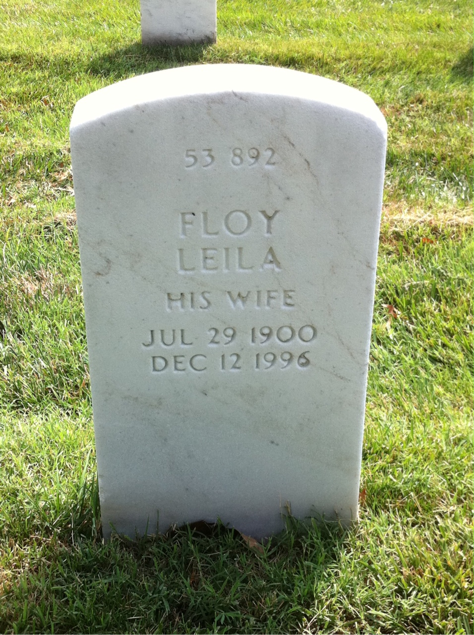 Back of headstone — Floy Morse