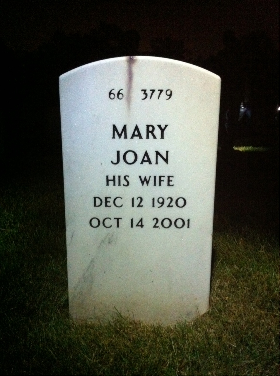 Back of headstone — Carroll Mccolpin