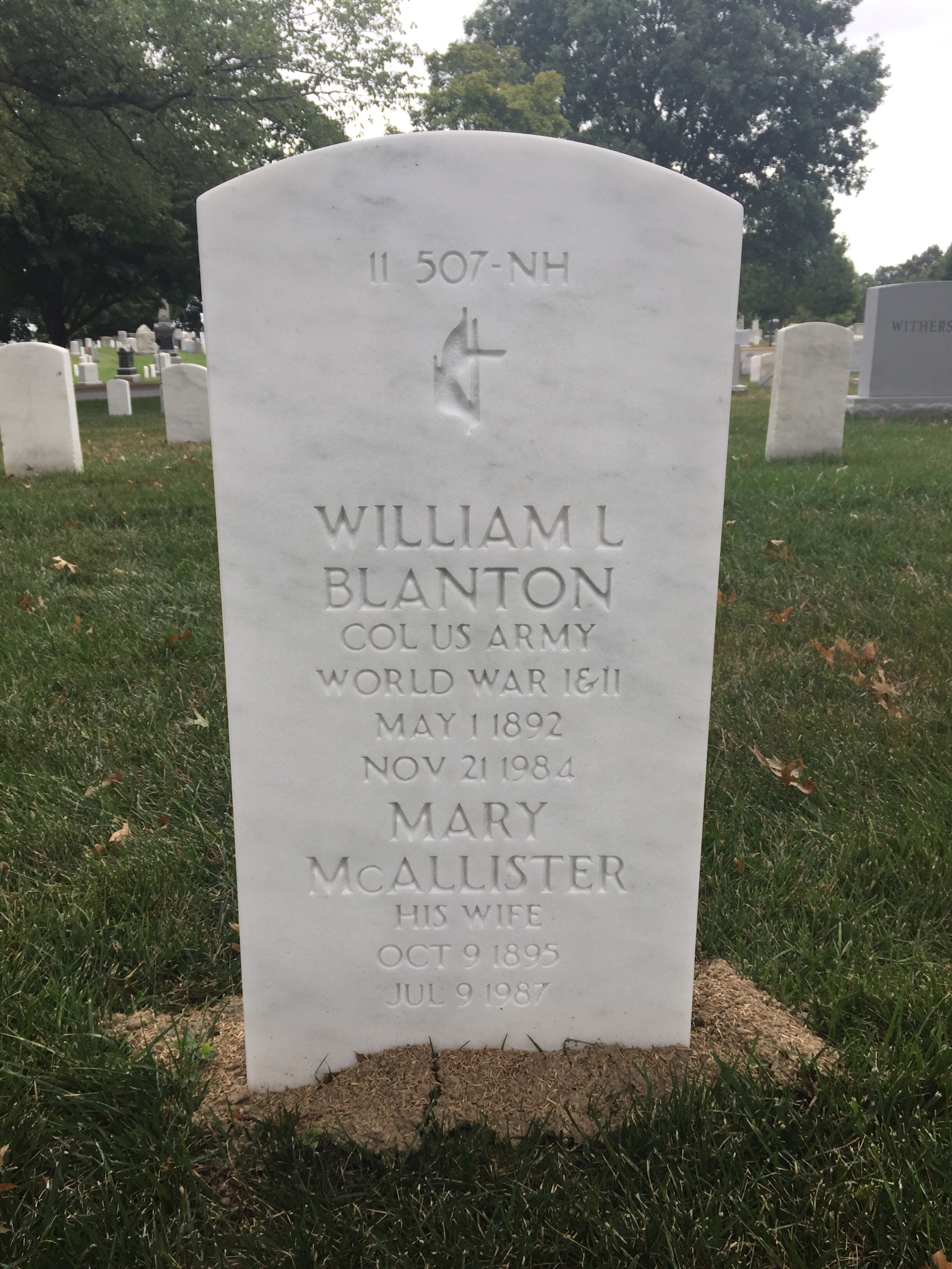 Back of headstone — William Lee Blanton