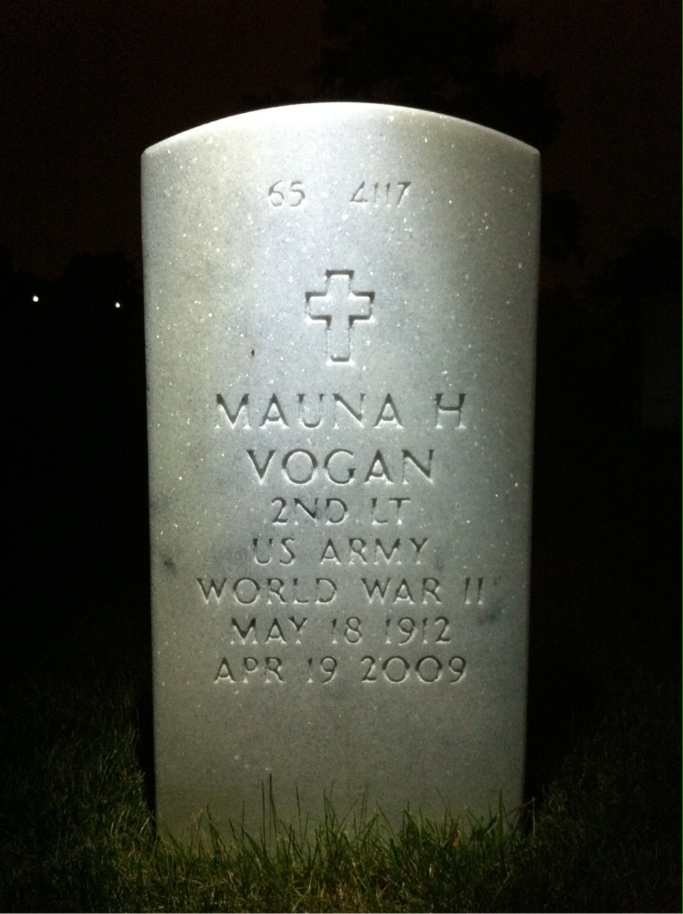 Back of headstone — Alfred Vogan