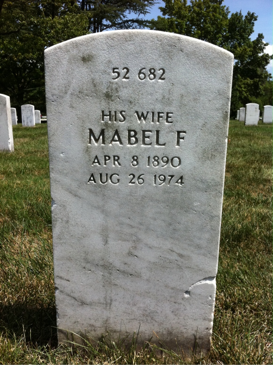 Back of headstone — Mabel Bohlin
