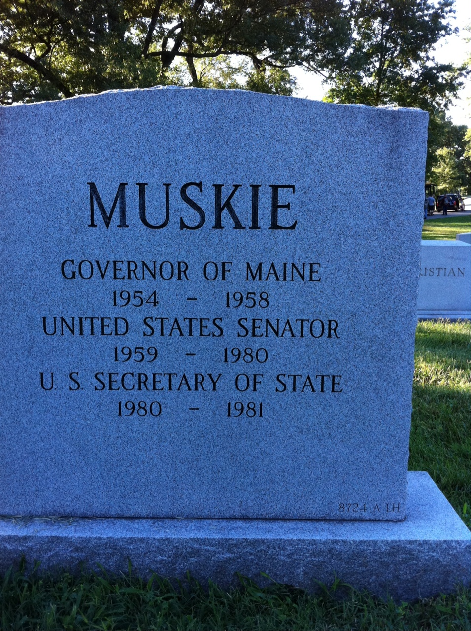 Back of headstone — Edmund Muskie