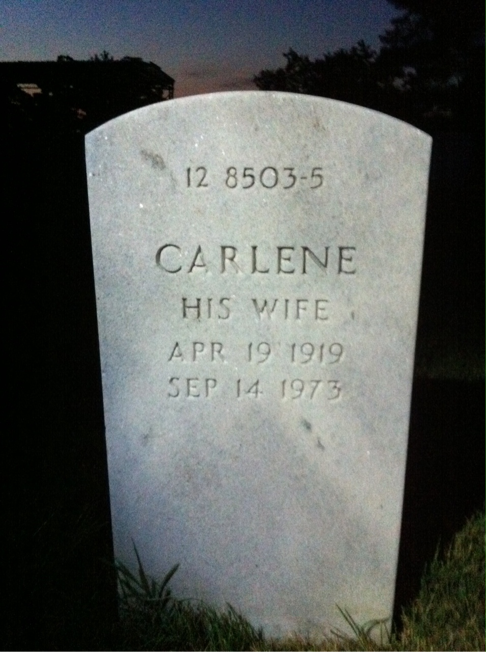 Back of headstone — Carlene Breitenbach