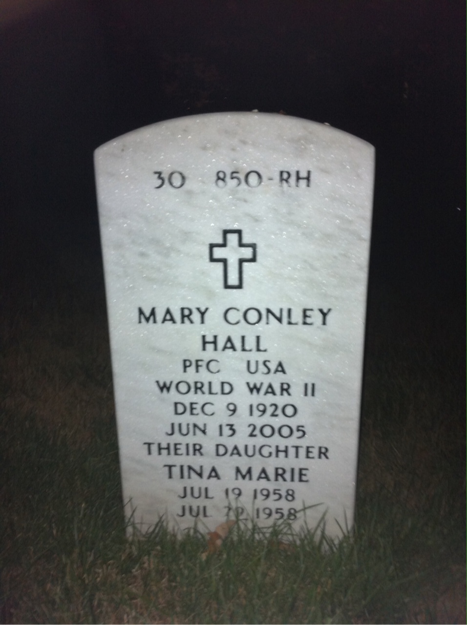 Back of headstone — Harold Hall