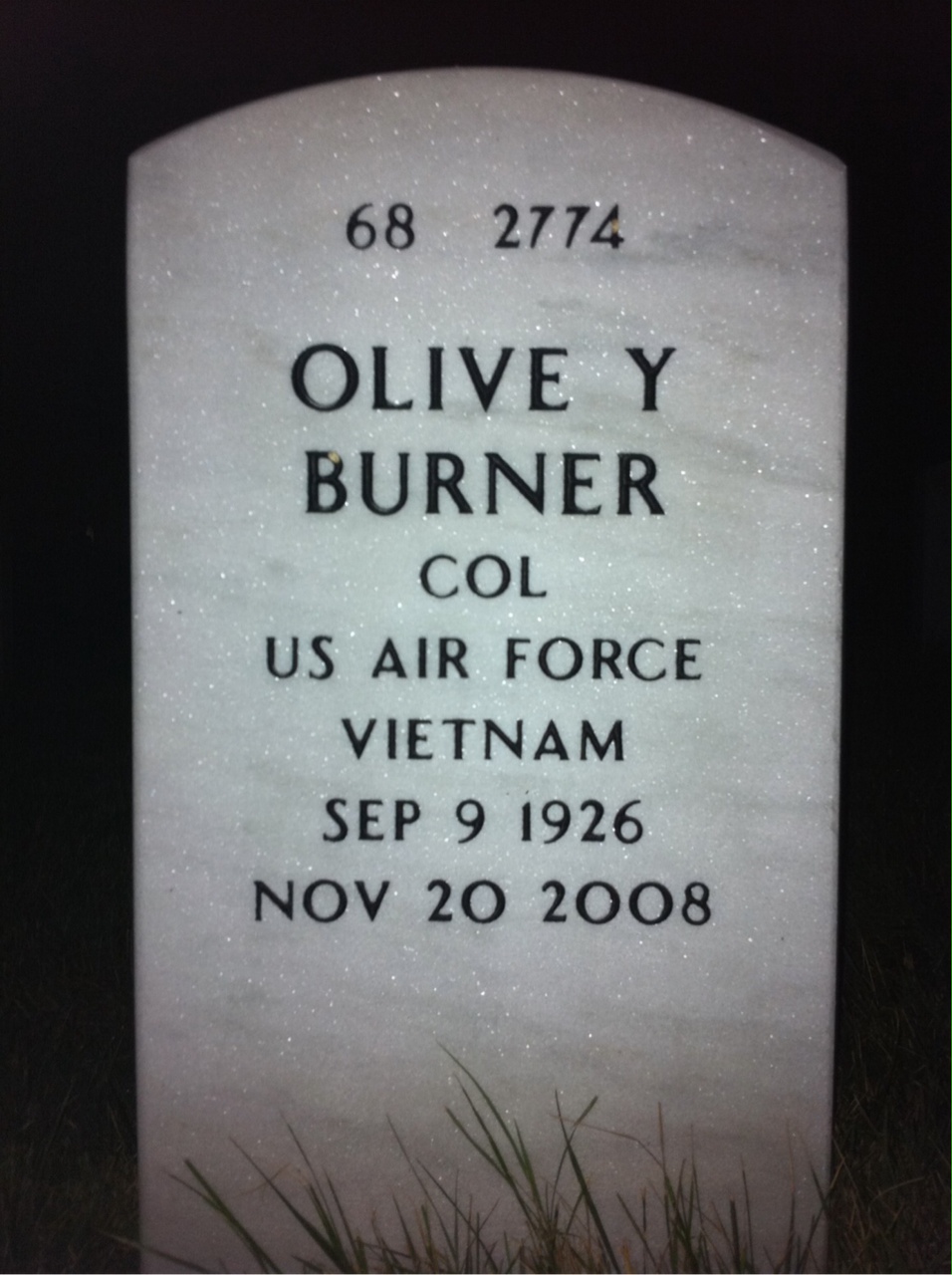 Back of headstone — Alvin Burner
