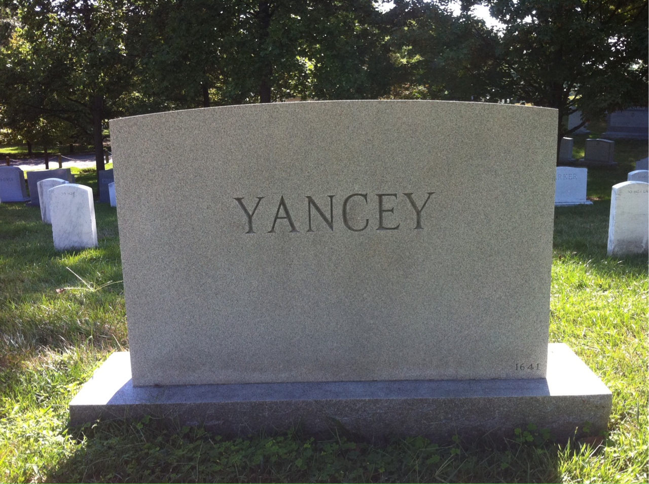 Back of headstone — William H Yancey