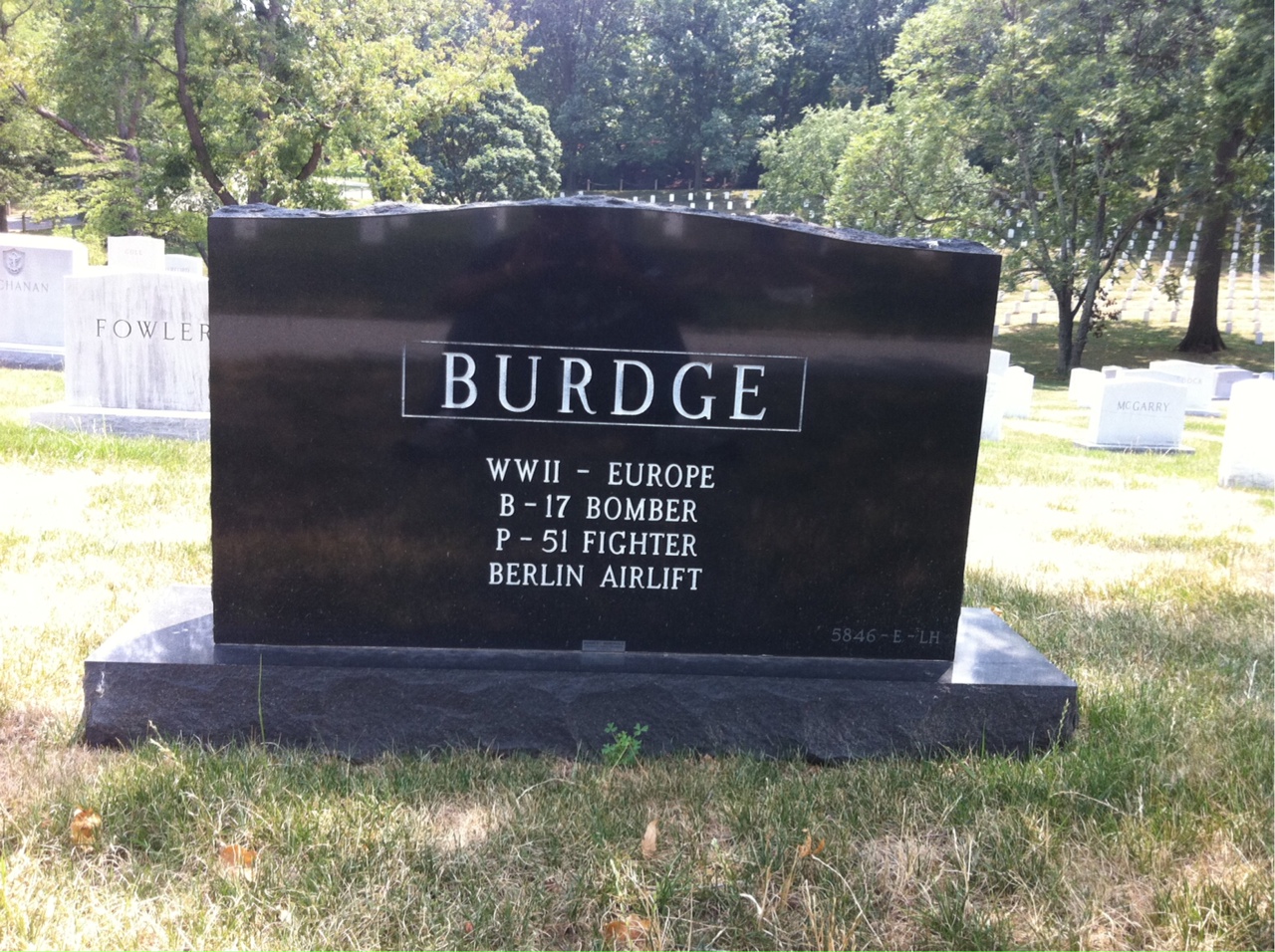 Back of headstone — Ernest Burdge