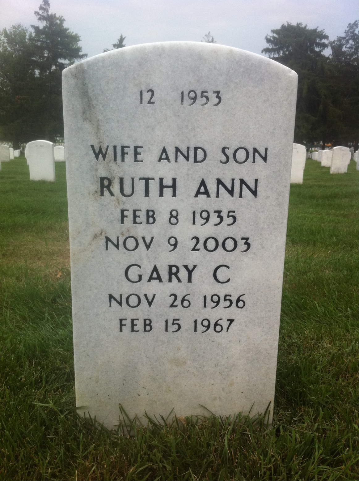 Back of headstone — Arthur Peterson